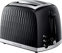 تصویر Russell Hobbs Honeycomb 2 Slice Toaster (شکاف های فوق العاده گسترده ، ویژگی آسانسور بالا ، 6 سطح قهوه ای ، عملکرد یخ زده/لغو/مجدداً ، سینی خرده ریز قابل جابجایی ، 850W ، سیاه ، براق بالا) 26061 Russell Hobbs Honeycomb 2 Slice Toaster (Extra wide slots, High lift feature, 6 Browning levels, Frozen/Cancel/Reheat function, Removable crumb tray, 850W, Black, Textured high gloss) 26061