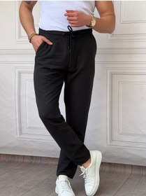 تصویر شلوار کتان مشکی مردانه با طراحی مدرن و بند دار برند cool tarz Cool Style Men's Grey Musli Laced Linen Trousers