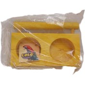 تصویر ظرف آب و غذای دوقلو چوبی مخصوص پرنده با رنگ طبیعی و خوراکی همراه با گیره نگهدارنده 