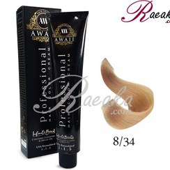 تصویر رنگ مو کد 34-8 رنگ عسلی روشن حجم 120 میل آوایی Acoustic hair color, code 8-34, volume 120 ml, light honey color