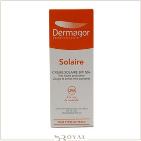 تصویر کرم ضد آفتاب بی رنگ درماگور فاقد چربی SPF50 Dermagor solaire Sunscreen unvisible SPF50 oil free Cream 40ml