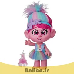 تصویر عروسک ترول برند هاسبرو لمسی و سخنگو مدل گل گیسو Trolls World Tour ارتفاع 35 سانتی متر 