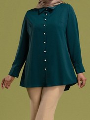 تصویر تونیک زنانه برنس مدل هلیا سایز بزرگ رنگ سبز و آبی کاربنی 