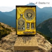 تصویر ست هدیه شات قهوه طرح گاو شامل زیر سیگاری و بطری 