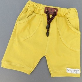 تصویر شلوارک دخترانه پسرانه نخی اسپرت و راحت کمرکشی زرد گُلد kids short pants 