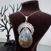 تصویر گردن‌بند نقره با نگین شجر عقیق 