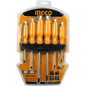 تصویر ست پیچ گوشتی ضربه خور 6 عددی اینکو Ingco HSGTDC180601 Ingco HSGTDC180601 Screwdriver Set 6-IN-1