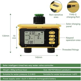 تصویر تایمر اتوماتیک آبیاری دو خروجی خورشیدی بدون نیاز به برق و باطری solar water timer