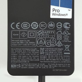 تصویر آداپتور تبلت مایکروسافت Surface PRO2 12V 3.6A اورجینال 