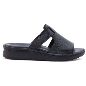 تصویر دمپایی زنانه چرمی شیما مدل کمند رنگ مشکی 