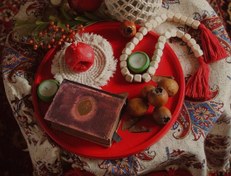 تصویر سینی گرد سنگ مصنوعی - قرمز 