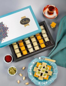 تصویر Halva three flavors of saffron, cardamom, walnut and pistachio square 19 pieces 