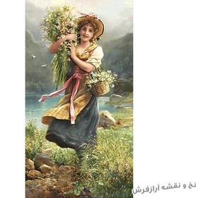 تصویر نخ و نقشه بافت تابلوفرش طرح دختر گلچین - 3258 