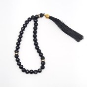تصویر تسبیح ۳۳ دانه مروارید سنگی مشکی مدل منگوله دار فاخر 