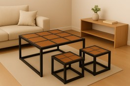 تصویر ست کامل میز جلو مبلی و عسلی ترکیب چوب و فلز مدل honarmand 