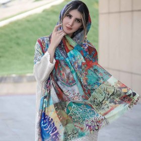 تصویر شال نخی زنانه طرح خطاطی کد 03 Women Shawl Khatati Code 03