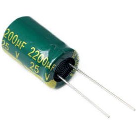 تصویر خازن الکترولیت ایستاده 2200 میکروفاراد 25 ولت 2200UF 25V 13X21 105C GREEN 