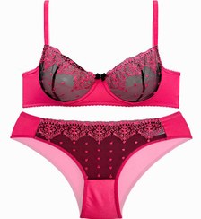 تصویر ست شورت و سوتین فنردار تور گلدوزی نوشه پوش کد m-3010 سرخابی 