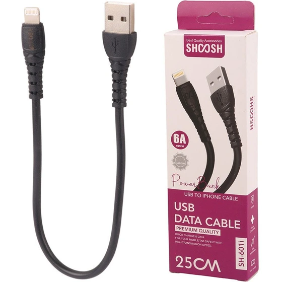 خرید و قیمت کابل کوتاه آیفونی فست شارژ Shoosh SH-601i 6A 25cm | ترب
