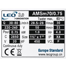 تصویر پمپ نیم‌اسب لئو مدل AMSm70/0.75 
