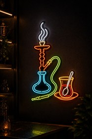 تصویر تابلو نئون قلیان و چای نبات hookah neon sign