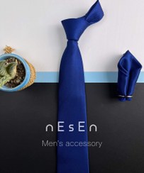 تصویر کراوات و دستمال جیب مردانه نسن| کاربنی ساده S48 