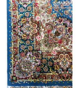 تصویر فرش دستباف ۶ متری طرح سالاری آبی فیروزه‌ای بافت تبریز 