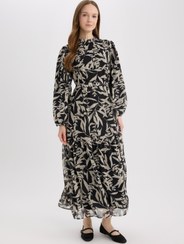 تصویر لباس ماکسی شیفون با طرح یقه دوچرخه‌ای E5453AX25SP | Defacto | 898781425 | اورجینال 