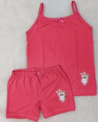 تصویر ست تاپ و شورتک دخترانه سایز ۲ تا ۵ نارنجی و صورتی 
