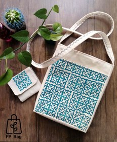 تصویر کیف پارچه ای با طرح چاپ دستی سنتی-پنبه الیاف طبیعی handprinted handmade fabric bag