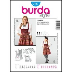 تصویر الگو خیاطی لباس محلی زنانه بوردا استایل کد 7443 سایز 36 تا 50 متد مولر 