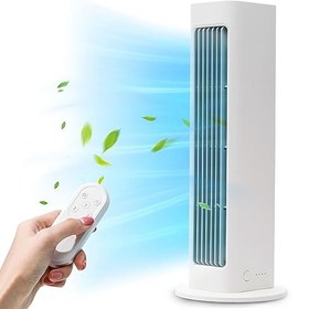 تصویر Bladeless Tower Fan with Remote Control, Rechargeable Personal Powerful Table Fan with 3 Speeds, Portable Quiet Cooling Oscillating Fan for Bedroom, Home, Office 