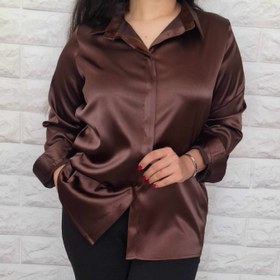 تصویر شومیز ساتن قهوه‌ای 