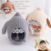 تصویر کلاه بافت زمستانی بچگانه بوکله خرگوشی دکمه دار 