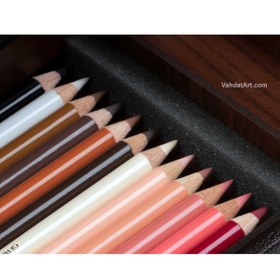 تصویر مداد رنگی فابرکاستل مدل پلی کروم 12 رنگ طیف پوست جعبه چوبی 
