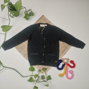 تصویر ژاکت بافت نوزادی پسرانه آستین بلند برند lupilu طرح تکه دوزی دکمه دار نوک مدادی رنگ 