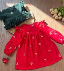 تصویر سارافون مخمل کبریتی گلدوزی پاپیون Lebas