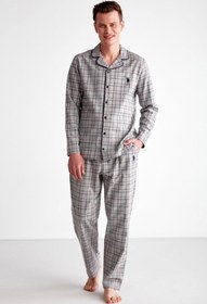 تصویر پیژامه و لباس خواب مردانه خاکستری یو اس پولو | USPOLO-2024-Kış-E24 اورجینال 