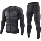 تصویر ست بلوز و شلوار بیس لایر پلار مدل آندرآمور رنگ سبز سدری و نوک مدادی 