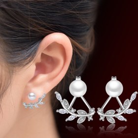 تصویر گوشواره مروارید و برگ مروارید میخی برگ‌ پشت گوشواره 