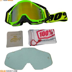 تصویر عینک موتور سواری کراسی سبز | برند 100% کد 18 green motorcycle riding glasses 100% code 18