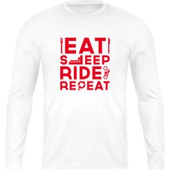 تصویر تی شرت آستین بلند مردانه نوین نقش مدل موتورسواری طرح Eat Sleep Ride Repeat 004 