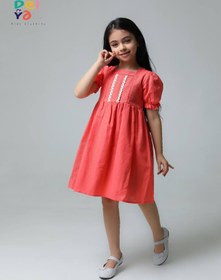 تصویر پیراهن دخترانه بچگانه دلوان مدل قاصدک گلبهی جین 4 عددی 