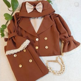 تصویر کت و دامن چهار تیکه مازراتی دخترانه - کرم،قهوه ای / 40 