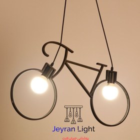 تصویر لوستر آویز 2 شعله مدل دوچرخه - مشکی Bicycle hanging chandelier with 2 flames