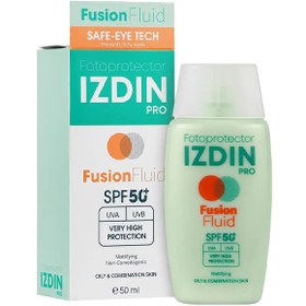 تصویر ضدآفتاب بی رنگ ایزدین پرو مدل فیوژن فلوئید با SPF50+ Fotoprotector Fusion Fluid With SPF50+