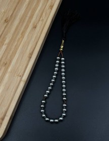 تصویر تسبیح سنگ حدید نقره ای اصل 