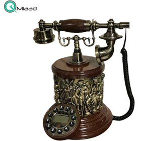 تصویر تلفن رومیزی چوبی والتر Walther، تلفن رومیزی سلطنتی کادویی شیک و هدیه نوستالژی با شماره‌گیر دکمه ای و کالر آیدی، مدل 5051 
