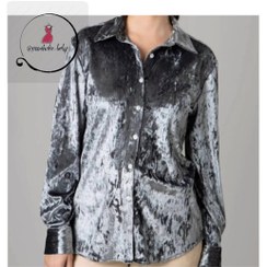 تصویر شومیز مخمل زنانه سایز ۴۰ تا ۴۸ رنگ سفید و طوسی و سرمه ای 