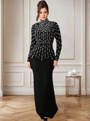 تصویر لباس مجلسی زنانه ماکسی نگینی جذاب 